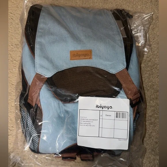 Ibiyaya New Denim Fun LightweightPet Backpack Cat & Dog Carrier, Denim, Small